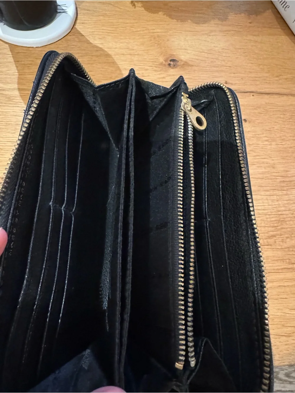 Marc by Marc Jacobs Black Leather Zip-Around Wallet with Gold Accents